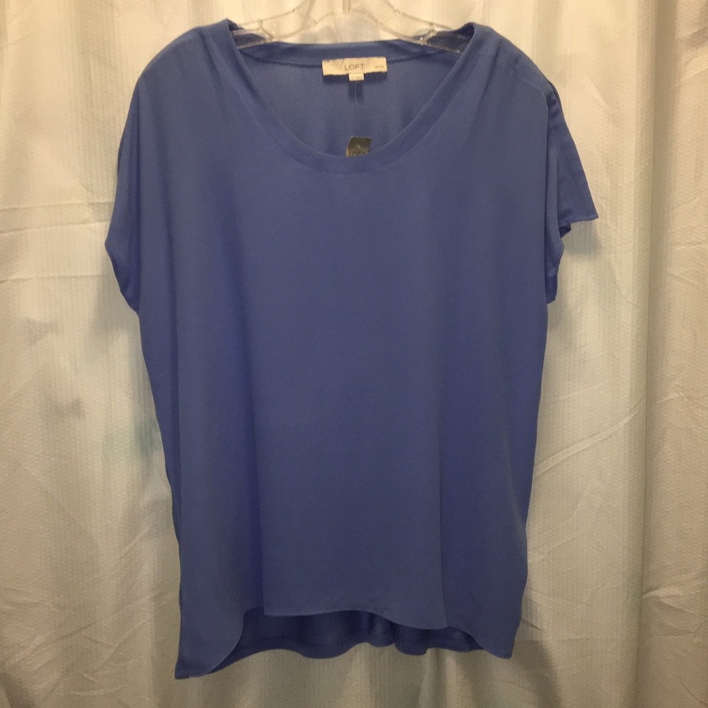 NWT - LOFT Blue Mixed Media Top, Size LP